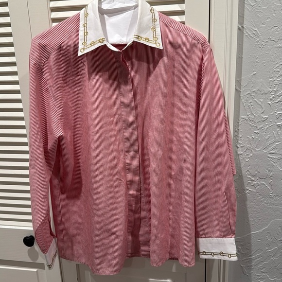 Women’s Foxcroft size 8 cotton blouse with gold embroidery - Picture 1 of 8